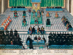 Sessão de Estados Gerais em Orleans, Janeiro 1561, gravura de Franz Hogenberg (1535-1590), França de Franz Hogenberg