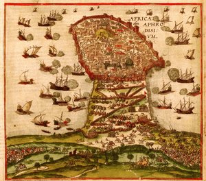 O Corsário Otomano Khayr al-Din Barbarossa contra o Exército de Charles V, de Franz Hogenberg de Franz Hogenberg
