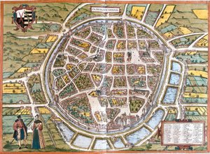Mapa da cidade de Freiberg (Fribergum Misinae), Alemanha (gravura de Franz Hogenberg