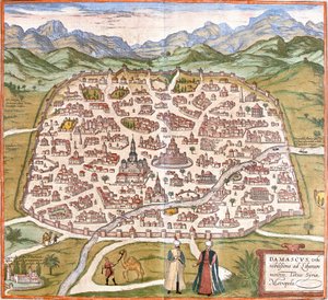 Vista de Damasco (Damasco), Síria (gravura de Franz Hogenberg