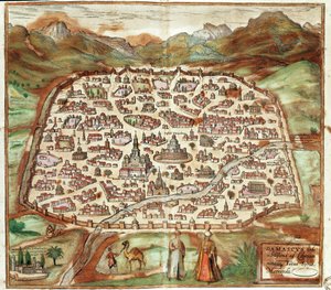 Vista de Damasco - Síria (gravura de Franz Hogenberg