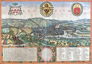 Vista de Liege (Leodium), Bélgica (gravura de Franz Hogenberg
