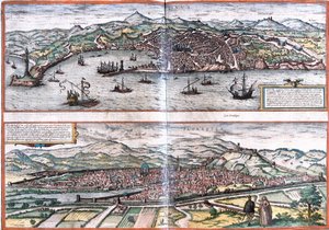 Vistas de Genes (Génova) e Florença (Florentia), Itália (gravura de Franz Hogenberg