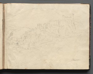 Álbum com Vistas de Roma e Arredores, Estudos Paisagísticos, página 02a: Olevano. de Franz Johann Heinrich Nadorp