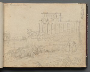 Álbum com Vistas de Roma e Arredores, Estudos Paisagísticos, página 07a: "Villla Barberini em Roma" de Franz Johann Heinrich Nadorp