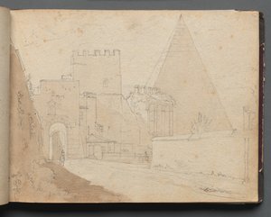 Álbum com Vistas de Roma e Arredores, Estudos Paisagísticos, página 08a: Porta St. Paolo. de Franz Johann Heinrich Nadorp