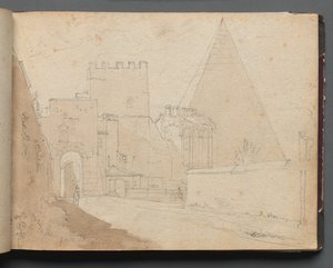Álbum com Vistas de Roma e Arredores, Estudos Paisagísticos, página 08a: "Porta St. Paolo" de Franz Johann Heinrich Nadorp