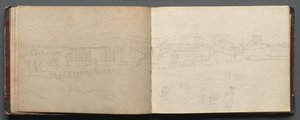 Álbum com Vistas de Roma e Arredores, Estudos Paisagísticos, página 08b e 09a: Vista panorâmica de Roma de Franz Johann Heinrich Nadorp