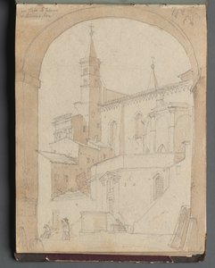 Álbum com vistas de Roma e arredores, Estudos de paisagem, página 18a: São João de Latrão, Roma de Franz Johann Heinrich Nadorp
