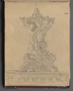 Álbum com vistas de Roma e arredores, Estudos de paisagem, página 21a: Fonte Romana de Franz Johann Heinrich Nadorp