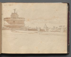 Álbum com Vistas de Roma e Arredores, Estudos Paisagísticos, página 23a: Castelo de Santo Ângelo, Roma. de Franz Johann Heinrich Nadorp