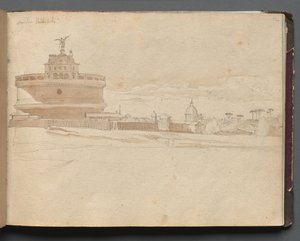Álbum com vistas de Roma e arredores, Estudos de paisagem, página 23a: Castelo de Santo Ângelo, Roma de Franz Johann Heinrich Nadorp