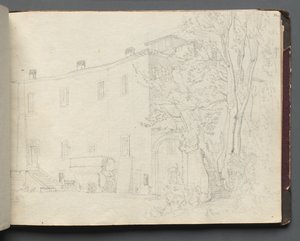 Álbum com vistas de Roma e arredores, Estudos de paisagem, página 31a: Estudo de arquitetura romana. de Franz Johann Heinrich Nadorp