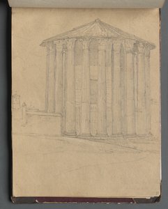 Álbum com Vistas de Roma e arredores, Estudos da Paisagem, página 32a: Templo Romano. de Franz Johann Heinrich Nadorp