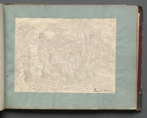 Álbum com vistas de Roma e arredores, estudos de paisagem, página 36a: vista romana de Franz Johann Heinrich Nadorp