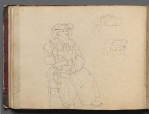 Álbum com vistas de Roma e arredores, estudos de paisagem, página 38b: estudo de figura de Franz Johann Heinrich Nadorp