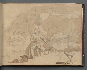 Álbum com vistas de Roma e arredores, Estudos de paisagem, página 39a: Figura em uma paisagem. de Franz Johann Heinrich Nadorp