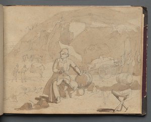Álbum com vistas de Roma e arredores, Estudos de paisagem, página 39a: Figura em uma paisagem de Franz Johann Heinrich Nadorp