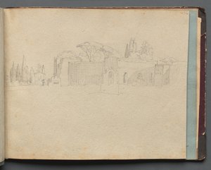 Álbum com vistas de Roma e arredores, estudos de paisagem, página 51a: paisagem romana de Franz Johann Heinrich Nadorp
