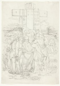 Descida da cruz com uma silhueta de Jerusalém ao fundo de Franz Johann Heinrich Nadorp