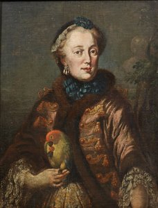 Alemão: Kurfürstin Maria Anna von Bayern mit Papagei Retrato de Maria Anna Sophia da Saxónia (1728-1797), Elisa da Baviera, com um pássaro de Franz Joseph Winder