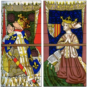 Fragmento de uma janela de vitral na Catedral de Le Mans, Mans, França, 1849.