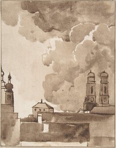 Vista de Munique com Marienkirche à direita, final do século XVIII e início do século XIX.