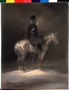 Cosaque a cheval. Cossaco a cavalo. Dessin de Franz Kruger (1797-1857) de Franz Krüger