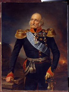 Portrait du marechal comte Louis Adolphe Pierre zu Sayn Wittgenstein (1769-1843). (Retrato do Marechal de Campo Conde Ludwig Adolf Peter de Sayn Wittgenstein Ludwigsburg). Peinture de Franz Kruger (1797-1857), huile sur toile de Franz Krüger