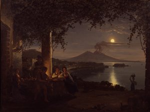 Vista da Baía de Nápoles iluminada pelo luar (óleo sobre tela)