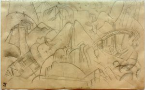 Paisagem montanhosa com ponte (Tirol) de Franz Marc