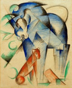 Animais míticos (cavalo azul e cachorro vermelho) de Franz Marc