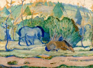 Cavalos no pasto Cavalos em uma paisagem de Franz Marc