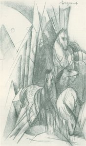 Composição de cavalos e formas abstractas de Franz Marc