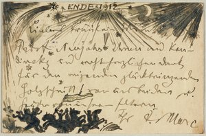 Saudação de Ano Novo, cartão postal para Gabriele Münter em Munique de Franz Marc
