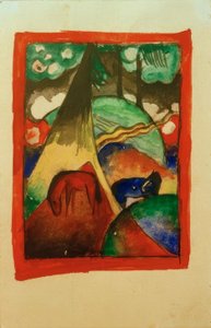 Cavalo vermelho e azul na paisagem de Franz Marc