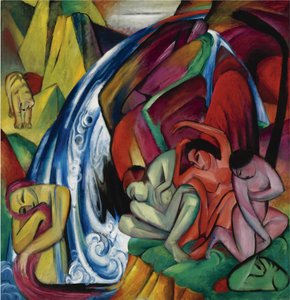 A cachoeira Mulheres sob uma cachoeira, 1912 de Franz Marc