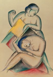 Duas mulheres nuas, c.1910-15 (guache e aguarela sobre papel) de Franz Marc
