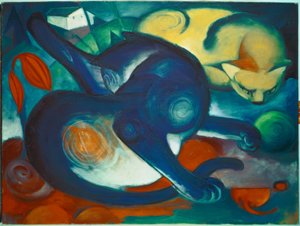 Dois gatos, azul e amarelo de Franz Marc