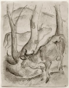 Duas vacas sob árvores de Franz Marc