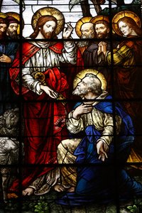 Cristo entregando as chaves a São Pedro, c1920 (vitral) de Franz Mayer