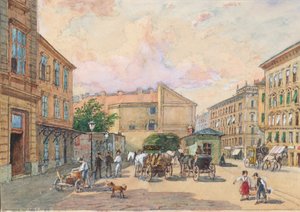 A Linha Burggassen em Viena (esquina da Kaiserstraße com Burggasse)
