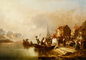 Uma festa de casamento embarcando em um barco, 1864 de Franz Richard Unterberger