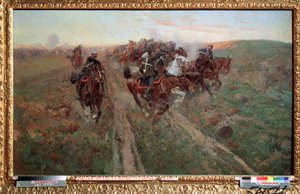 Cena da batalha de Kuryuk Dara em julho de 1854 (Cena da batalha de Kuryuk Dara em julho de 1854). Pintura de Franz Roubaud (1856-1928). Óleo sobre tela de Franz Roubaud