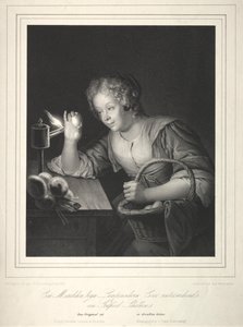 Ovos de Candling da menina, 1840.