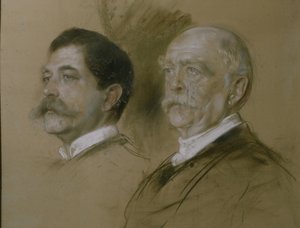 Otto von Bismarck e seu filho Herbert, Secretário de Estado do Ministério das Relações Exteriores, de 1860 a 1892 (carvão no papel)