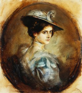 Retrato de uma senhora, cabeça e ombros de Franz Seraph von Lenbach