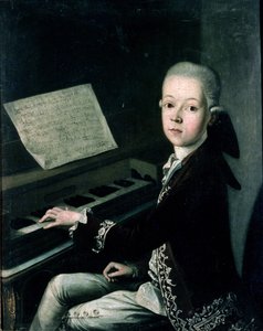 Retrato de Carl Graf Firmian ao piano, pensado para ser Wolfgang Amadeus Mozart (1756-91)