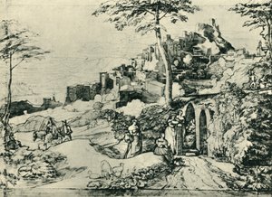 Mulheres perto de uma fonte de água em Olevano, perto de Roma, Itália, 1822, 1943. de Franz Theobald Horny