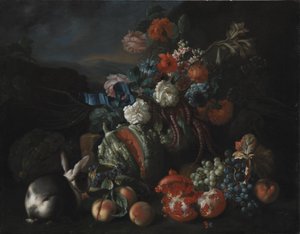 Base de pedra com flores e frutas de Franz Werner Tamm